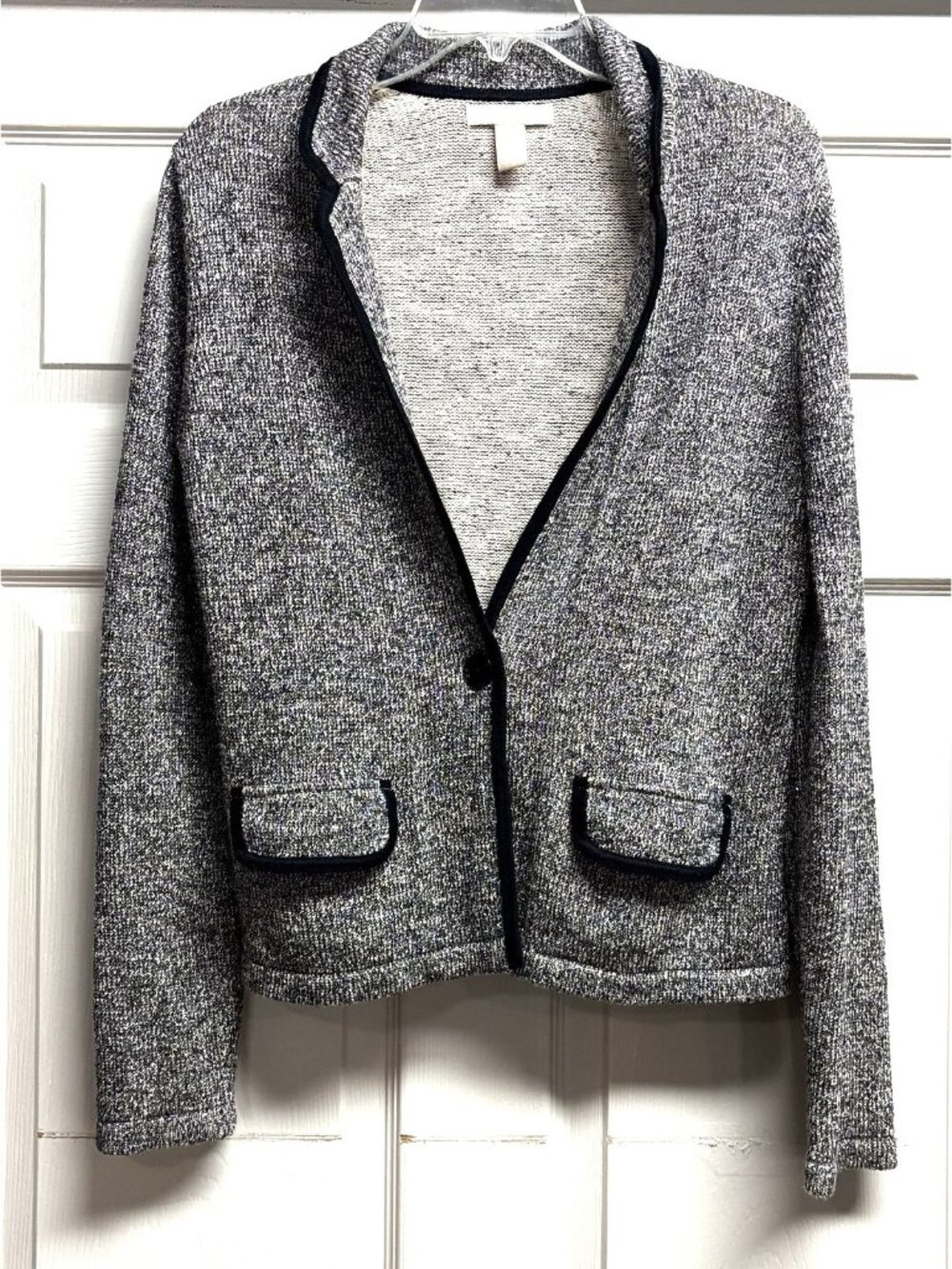Banana Republic Large Cardigan Sweater Marled Black Metallic